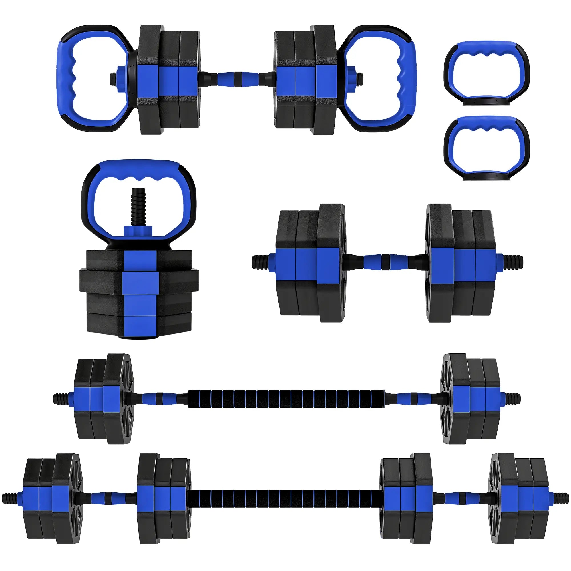 4-in-1 Adjustable Dumbbell Set, Kettlebell, Barbell, Dumbbell, 44lbs, Blue Dumbbells & Barbells Blue at Gallery Canada