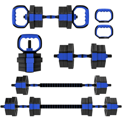 4-in-1 Adjustable Dumbbell Set, Kettlebell, Barbell, Dumbbell, 44lbs, Blue
