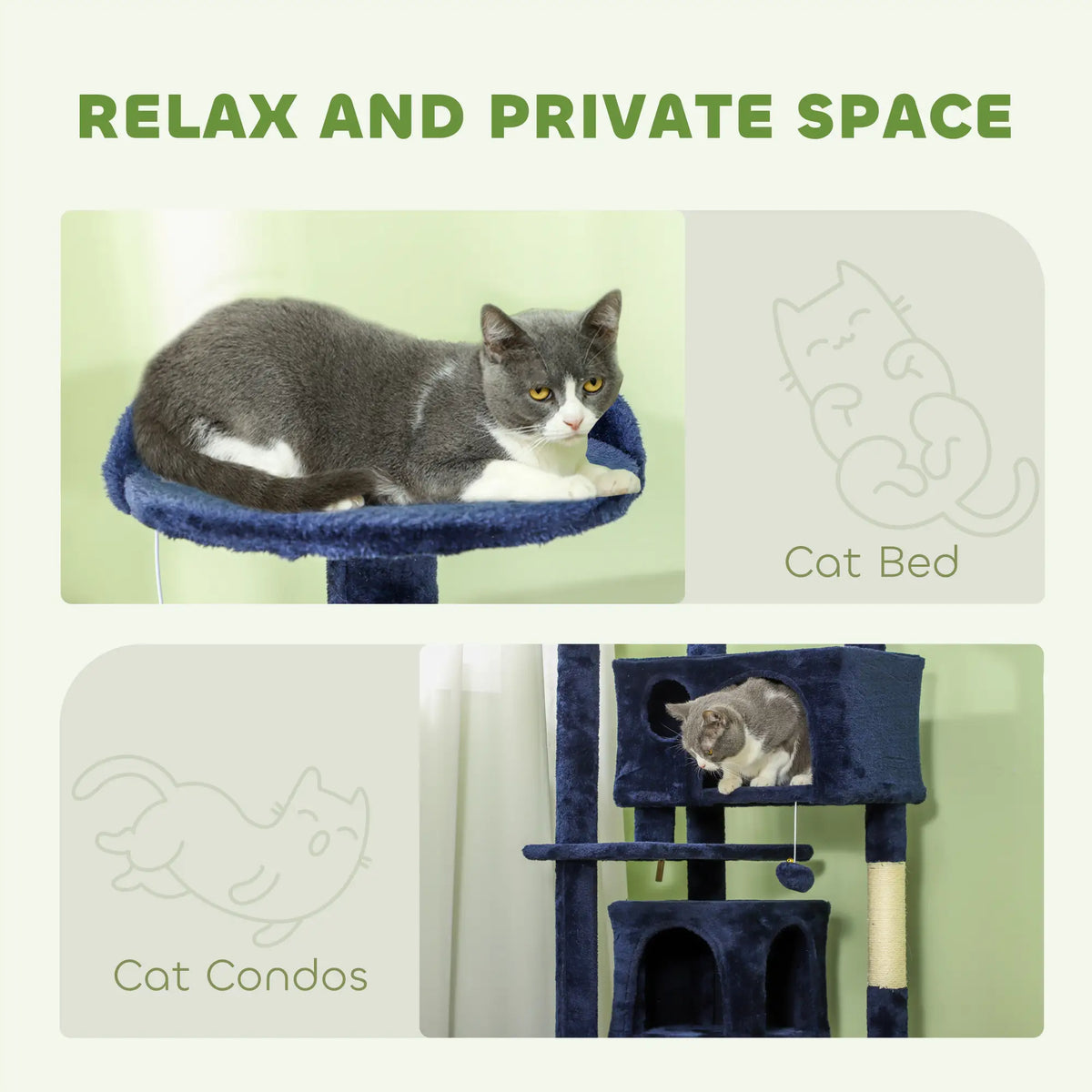 54" Cat Tree, Multi-Level Tower, Scratching Posts, Condos, Bed, Dark Blue Cat Towers at Gallery Canada