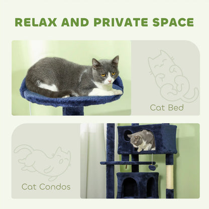 54" Cat Tree, Multi-Level Tower, Scratching Posts, Condos, Bed, Dark Blue Cat Towers at Gallery Canada