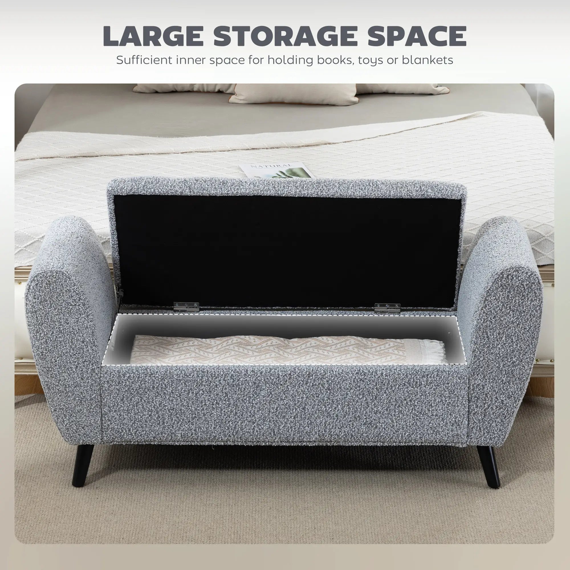 Upholstered Storage Bench with Arms, Modern Ottoman, Grey Storage Ottomans & Benches at Gallery Canada