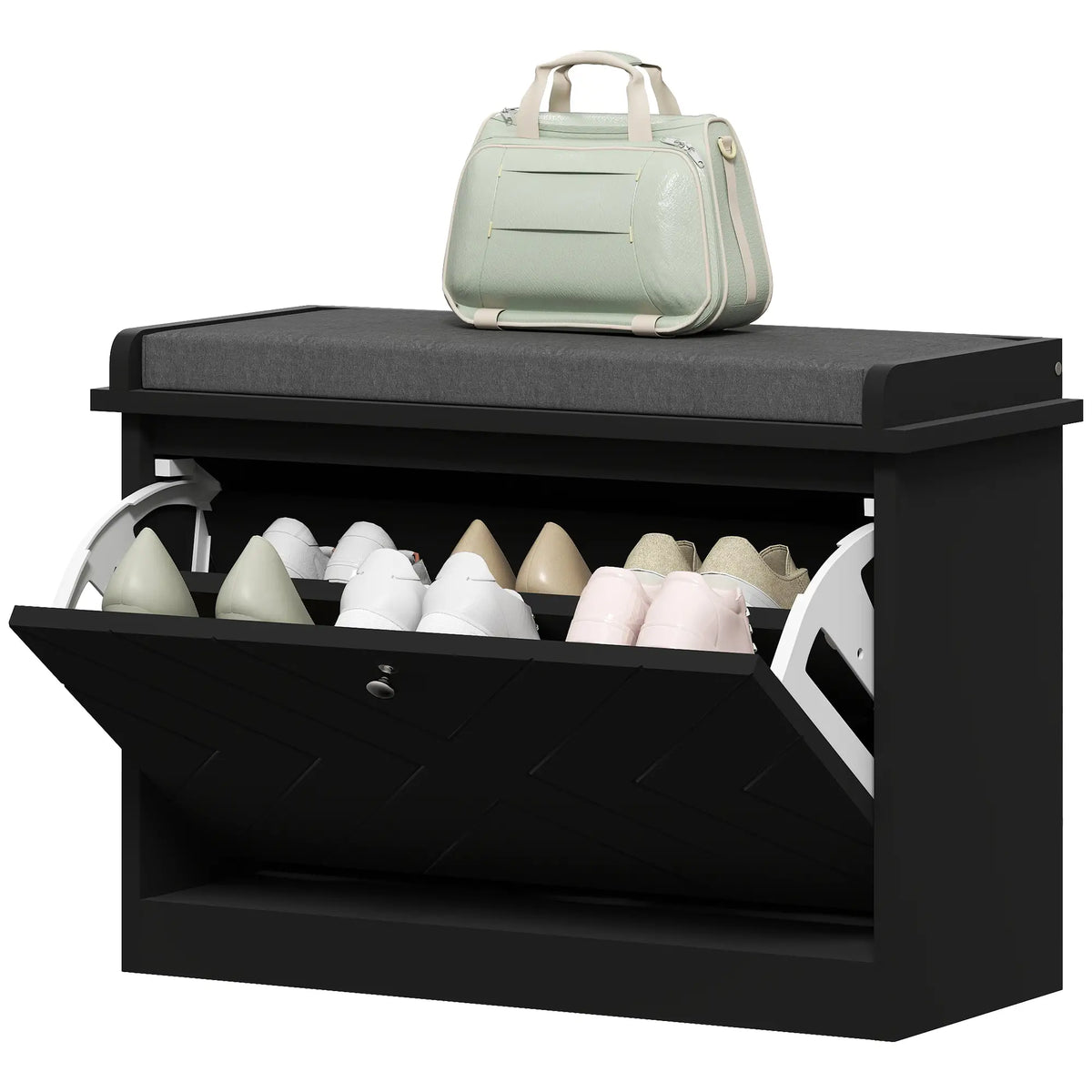 Shoe Storage Bench with Seat, Flip Drawer, Adjustable Shelf, 6 Pairs Shoe Storage Cabinets & Racks Black at Gallery Canada