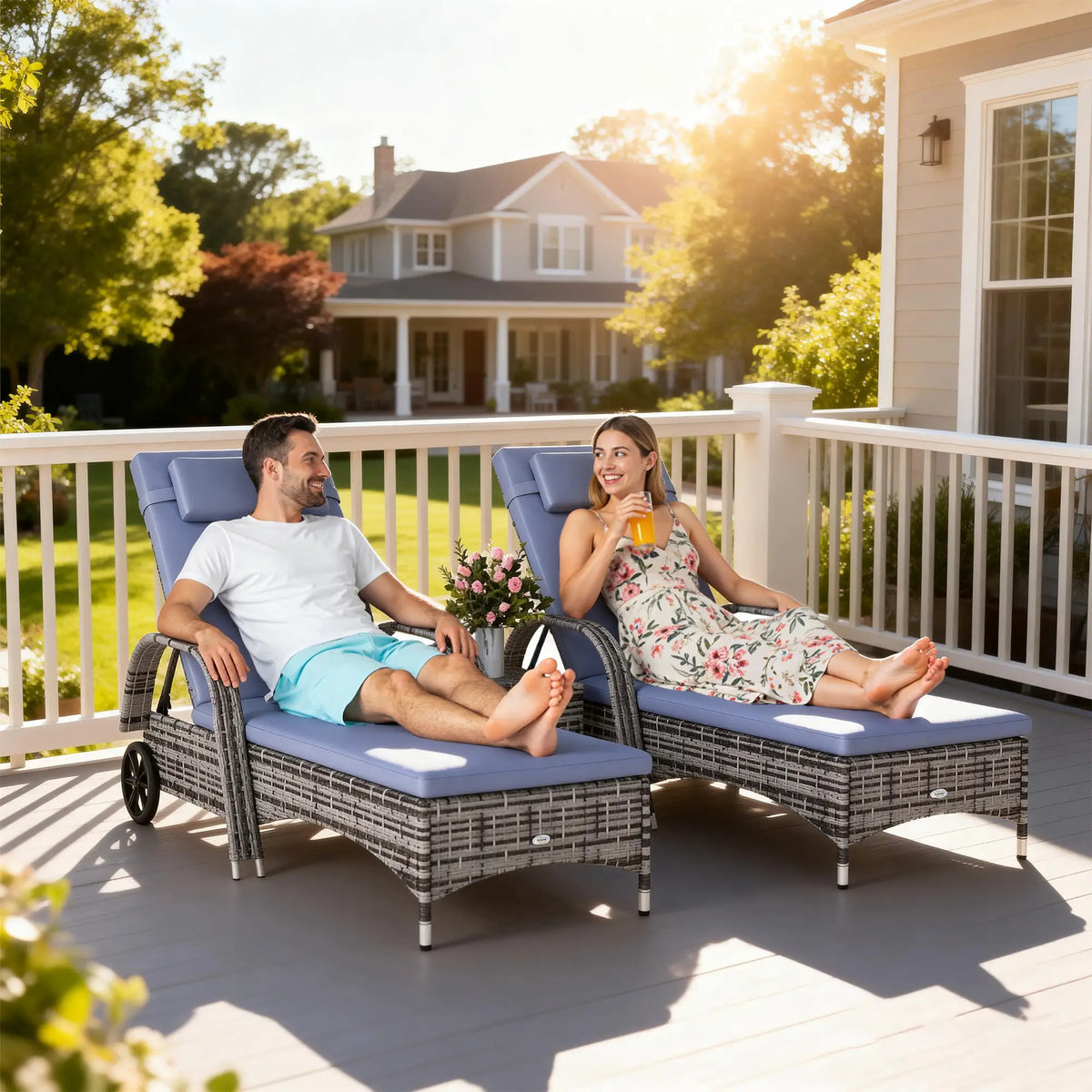 3-Piece Patio Rattan Chaise Lounge Set, Outdoor PE Wicker, Adjustable, Grey Chaise Loungers at Gallery Canada
