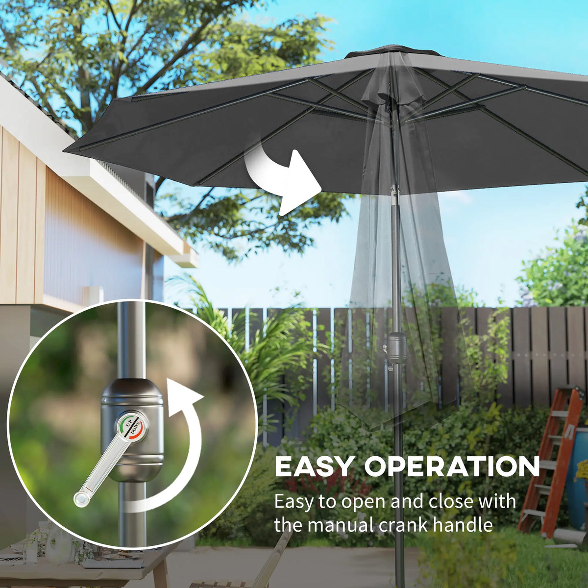 10' x 8' Round Market Umbrella, Crank Handle, Tilt, Grey Sun Umbrellas at Gallery Canada