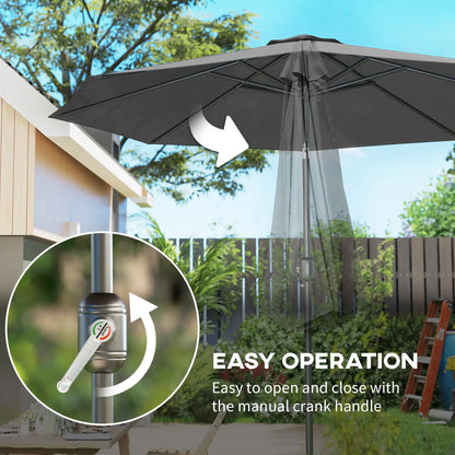 10' x 8' Round Market Umbrella, Crank Handle, Tilt, Grey Sun Umbrellas at Gallery Canada