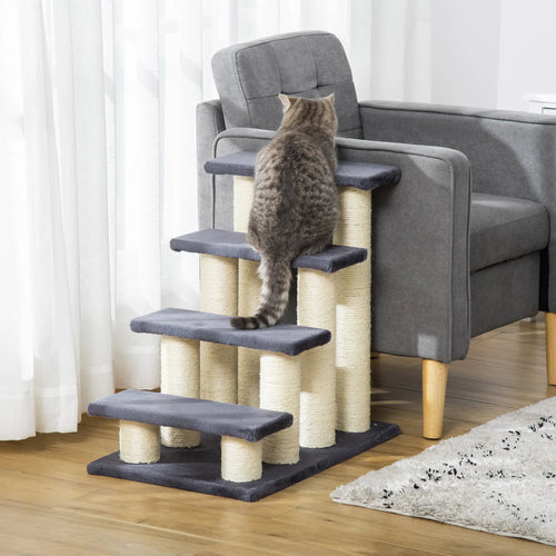 4 Tier Cat Tree, Pet Stairs, 4 Steps, Scratching Post, Dark Grey