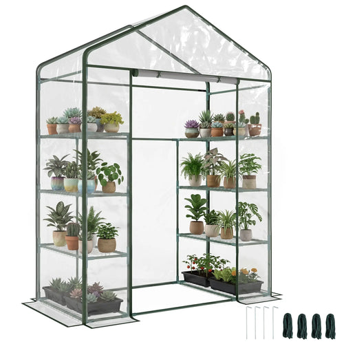 56” x 29” x 77” Walk-In Greenhouse, 4 Tier Shelves, Roll Up Door, Transparent
