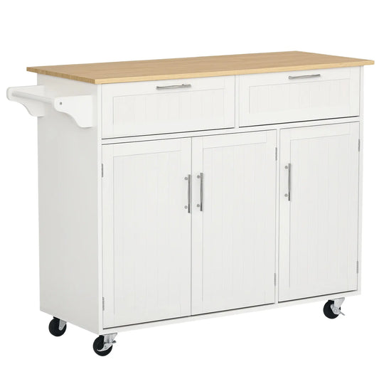 Rolling Kitchen Island, Cart with 2 Drawers, 3 Door Cabinets, 3-Doors, White Kitchen Islands & Kitchen Carts White at Gallery Canada