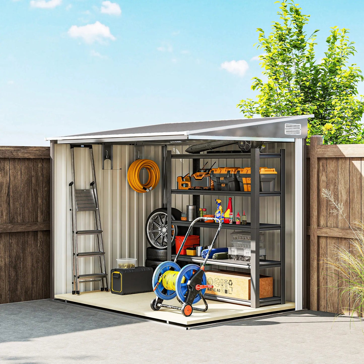 5'x7' Lean To Galvanized Metal Shed, Garden Storage, Light Grey Sheds at Gallery Canada