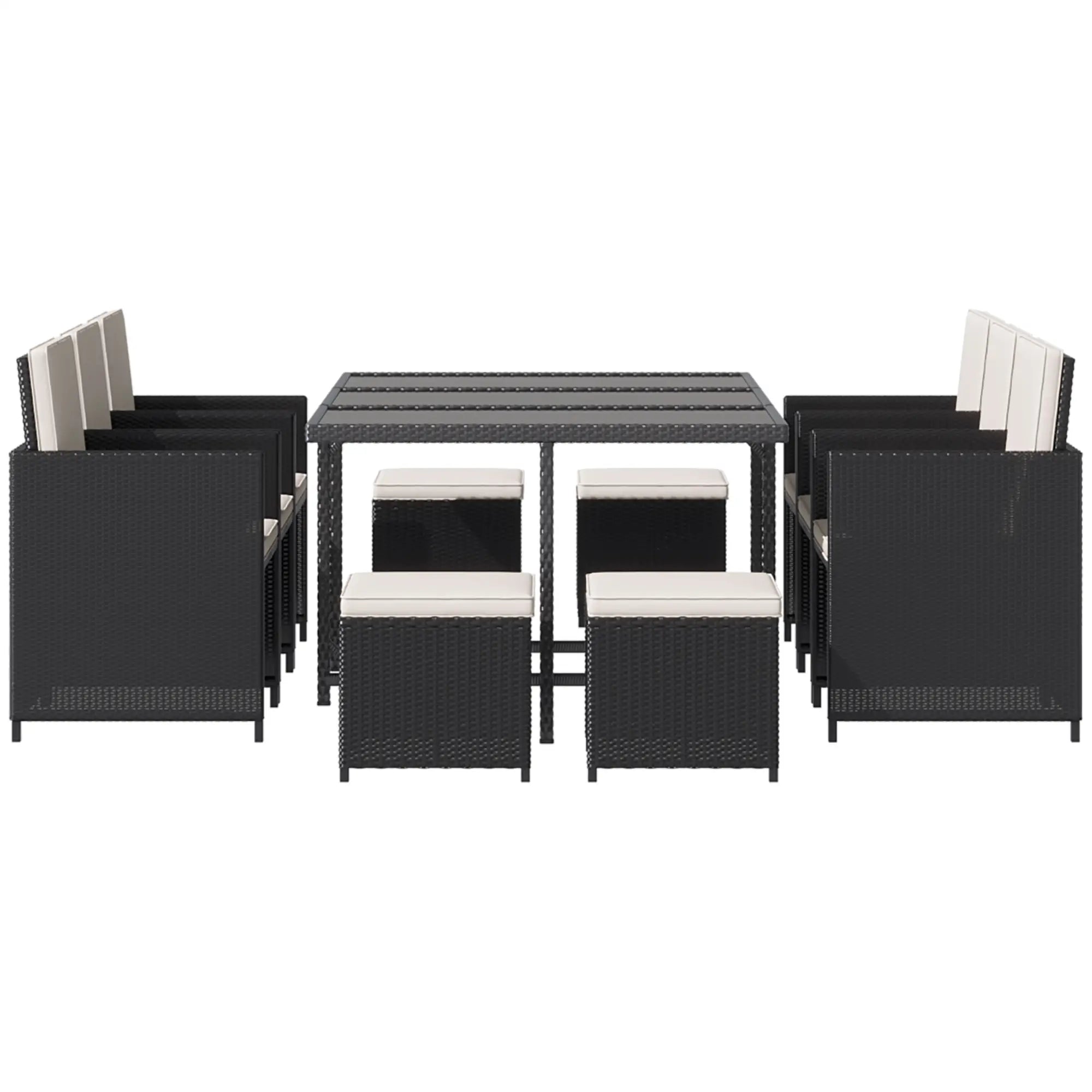 11-Piece Wicker Patio Dining Set, Removable Cushions, Glass Table, 6 Chairs, 4 Ottomans Outdoor Dining Sets at Gallery Canada