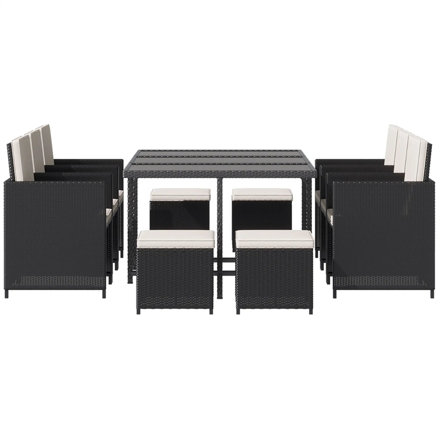 11-Piece Wicker Patio Dining Set, Removable Cushions, Glass Table, 6 Chairs, 4 Ottomans Outdoor Dining Sets at Gallery Canada
