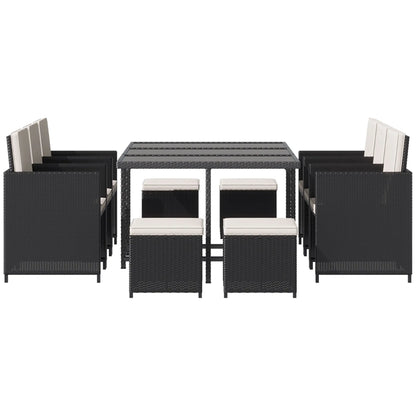11-Piece Wicker Patio Dining Set, Removable Cushions, Glass Table, 6 Chairs, 4 Ottomans Outdoor Dining Sets at Gallery Canada