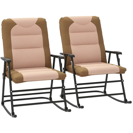 Folding Rocking Chair Set, 2 Padded Rockers with Armrest, Light Brown Outdoor Rocking Chairs Light Brown, Dark Brown at Gallery Canada