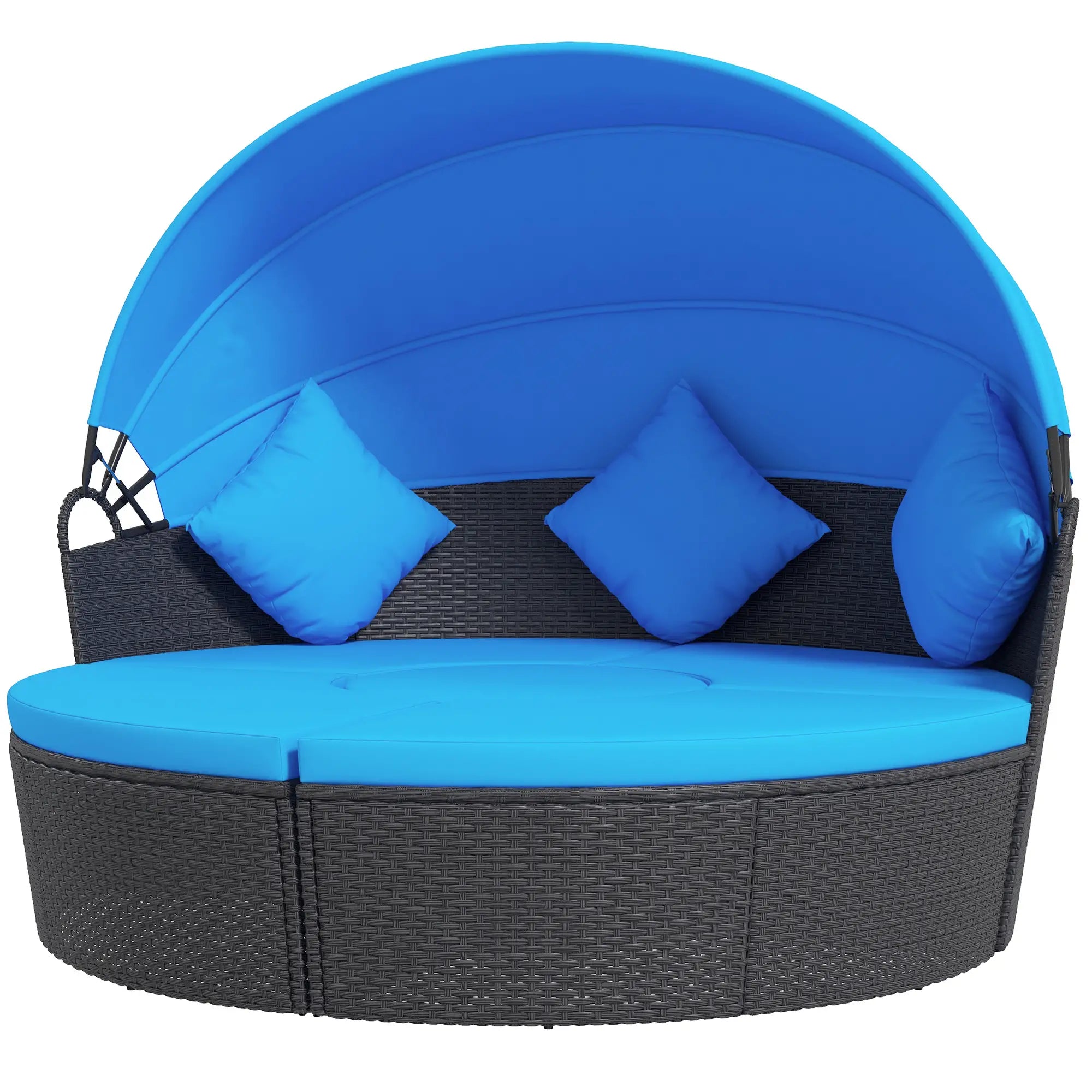 4-Piece Round Sofa Bed, Outdoor Daybed, Retractable Canopy, PE Rattan Daybeds at Gallery Canada
