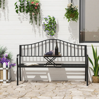 Outdoor Bench, Retractable Table, Metal Frame, Slatted Seat, Black Outdoor Benches at Gallery Canada