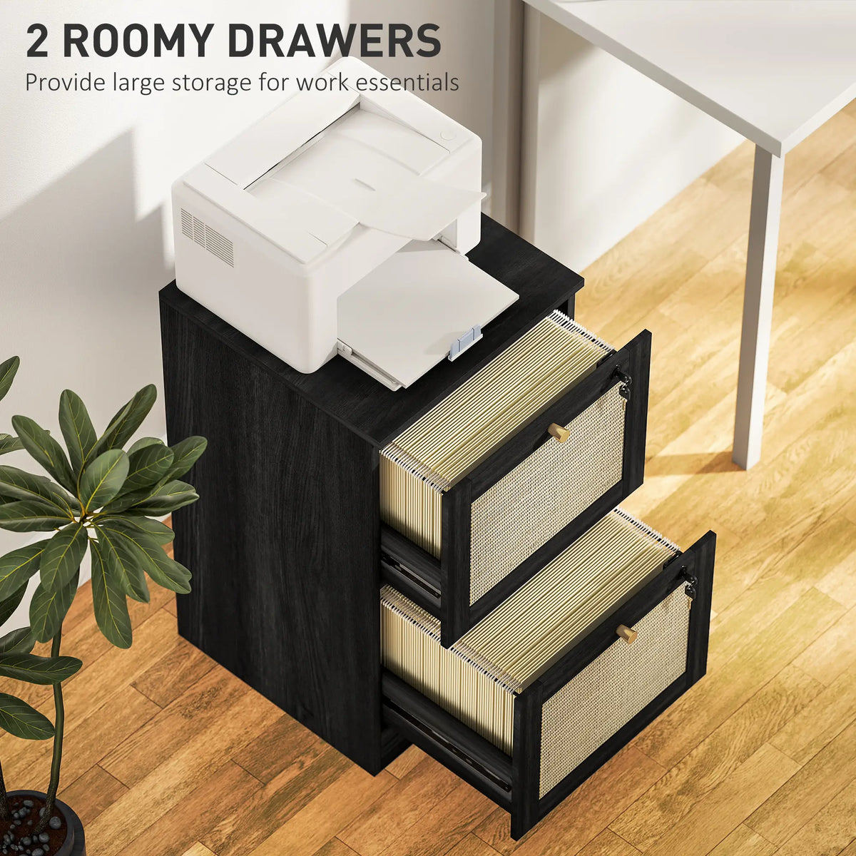 2 Drawer Filing Cabinet with Lock, Boho Style, A4 Letter Size, Black Office Cabinets & Cupboards at Gallery Canada