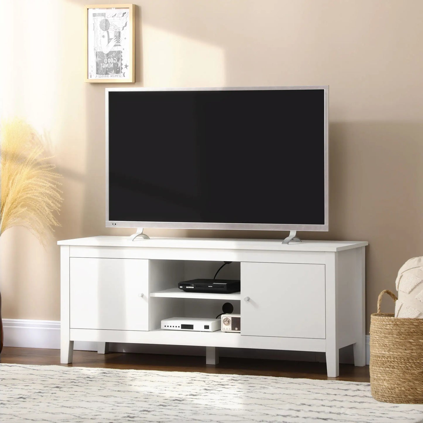 Modern TV Stand for 55" TVs, Storage Cupboards, Shelves, 47.2" x 16.7" x 19.7", White TV Stands at Gallery Canada