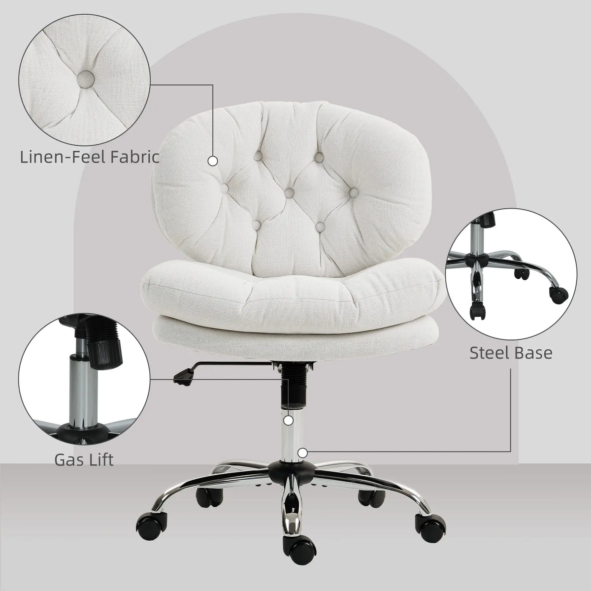 Armless Office Chair, Wide Padded Seat, Adjustable Height, Cream White Task Chairs at Gallery Canada