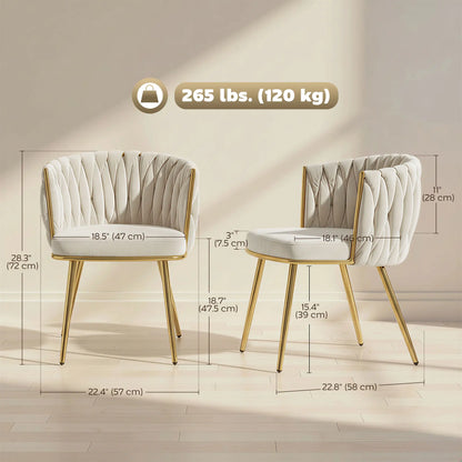 Modern Dining Chairs Set Of 2, Velvet Upholstered With Metal Legs, Cream White Dining Table Sets at Gallery Canada