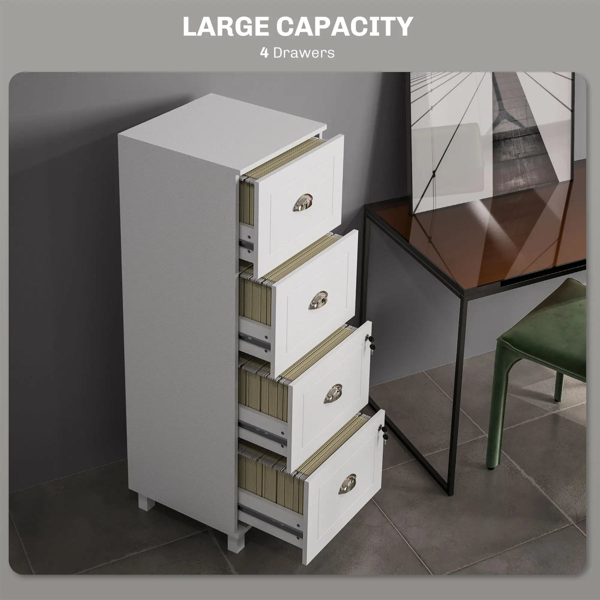 4 Drawer File Cabinet with Lock, A4 Letter Size, White Office Cabinets & Cupboards at Gallery Canada