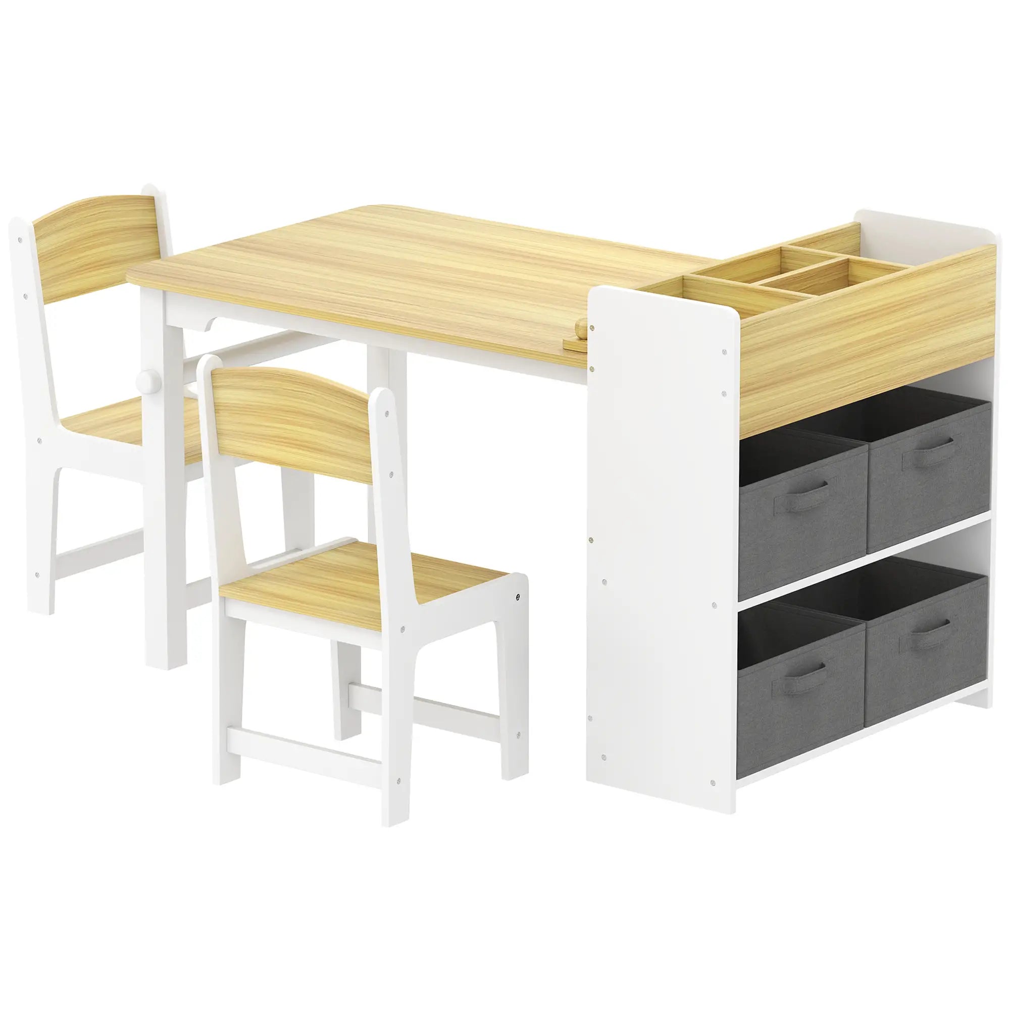 Kids Table and Chairs Set, Toddler Art Table with Paper Roll, Storage, Natural Wood Kids Table Sets Natural Wood, White at Gallery Canada