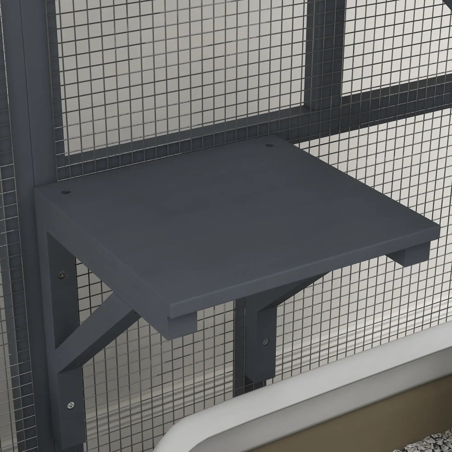 Wooden Cat Condo on Wheels, Cat Flap Door, Hammock, Light Grey Outdoor Cat Enclosures at Gallery Canada