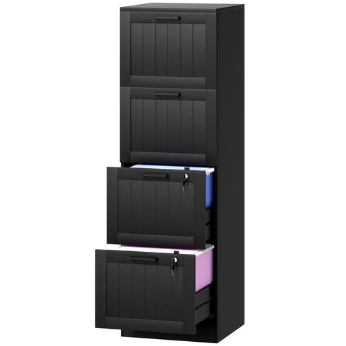 4 Drawer Filing Cabinet with Lock, Adjustable Hanging Bars, Black