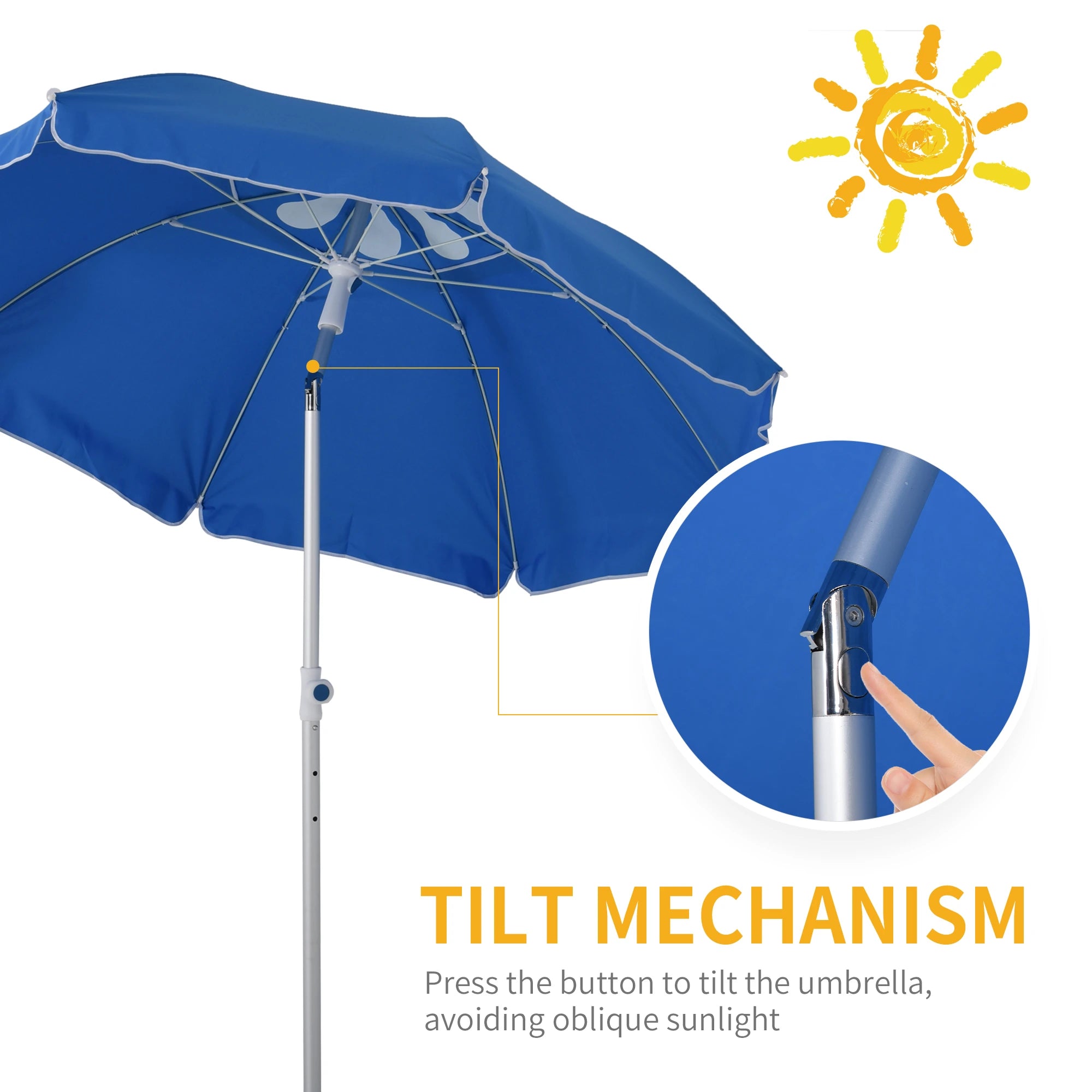 6.4ft Beach Umbrella, Aluminum Pole, Adjustable Tilt, Carry Bag, Blue Beach Umbrellas at Gallery Canada