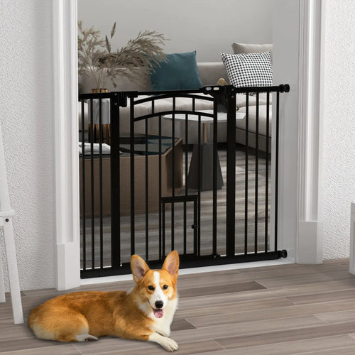 Auto-Close Pet Gate With Cat Door, Double Locking, Fits 29