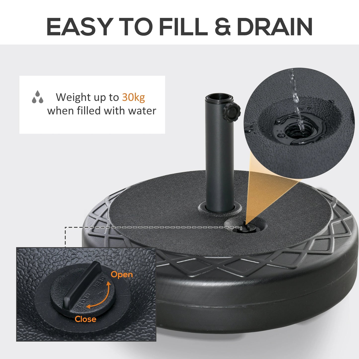 22'' Round Parasol Base, Water Filled, for 1.5''/1.9'', Black Umbrella Bases at Gallery Canada