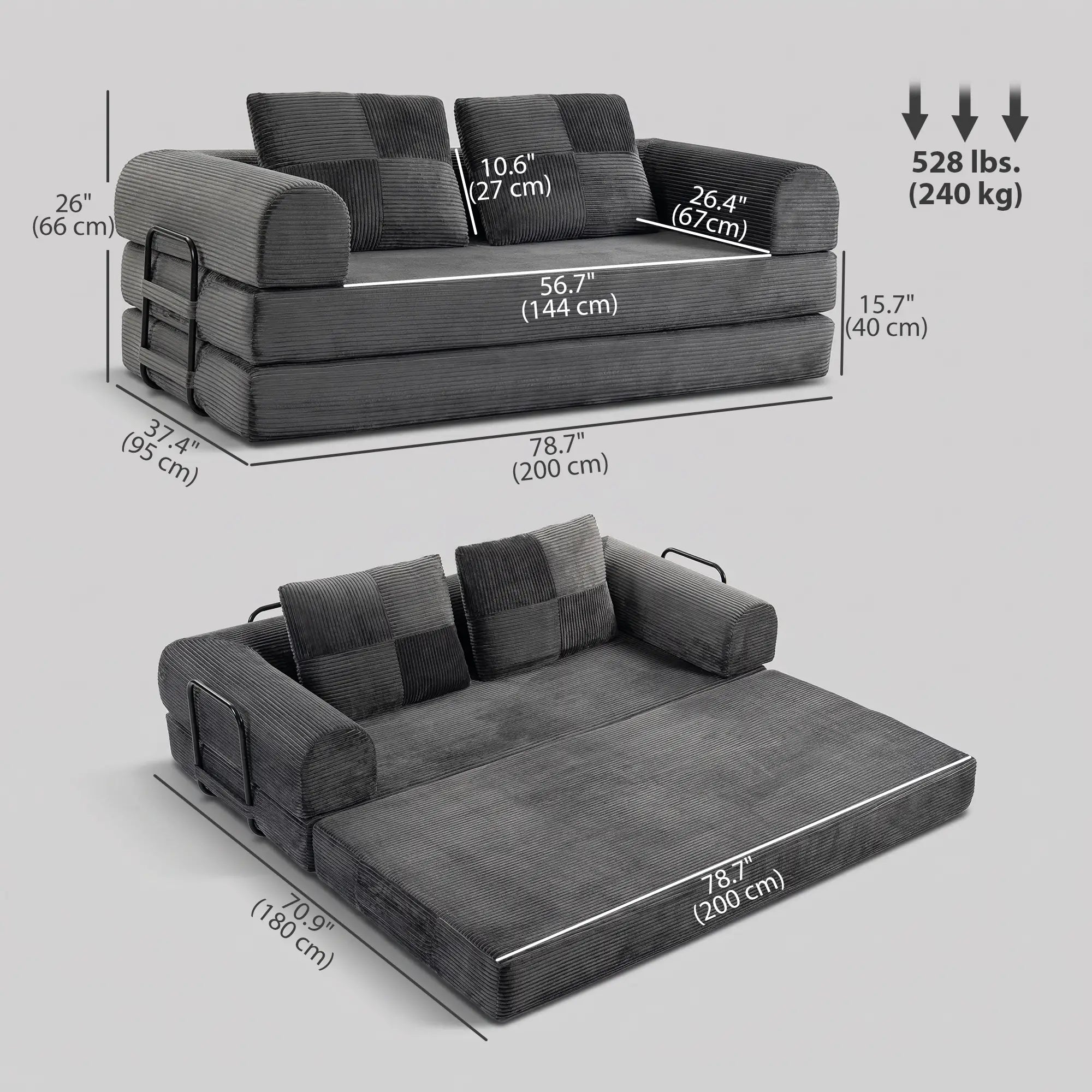 5-in-1 Convertible Sofa Bed, L-Shaped Loveseat, Dark Grey, Dark Grey Sofa Bed at Gallery Canada