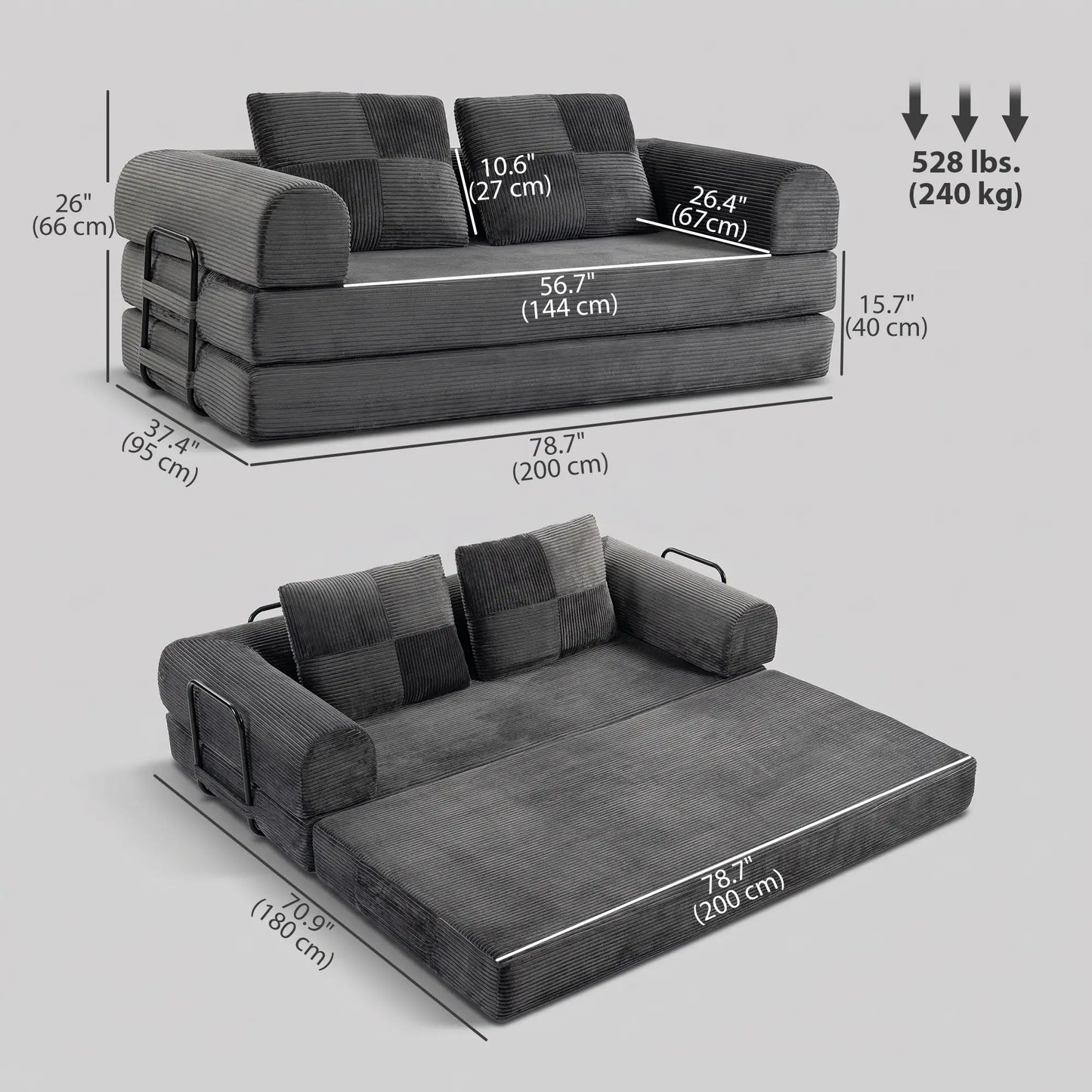 5-in-1 Convertible Sofa Bed, L-Shaped Loveseat, Dark Grey, Dark Grey Sofa Bed at Gallery Canada