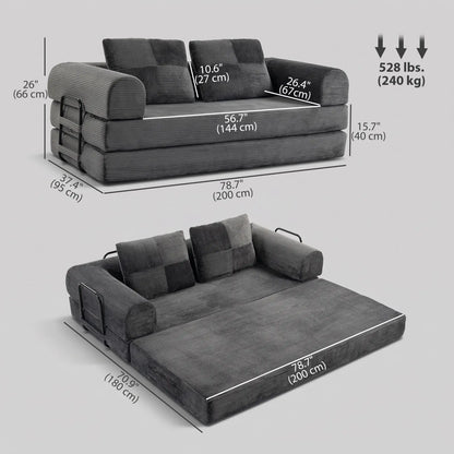 5-in-1 Convertible Sofa Bed, L-Shaped Loveseat, Dark Grey, Dark Grey Sofa Bed at Gallery Canada
