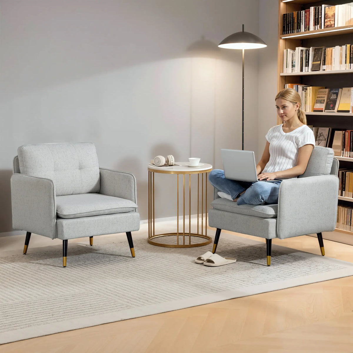 Accent Chairs Set of 2, Upholstered Armchairs, Tufted Back Cushion, Steel Legs Accent Chairs at Gallery Canada