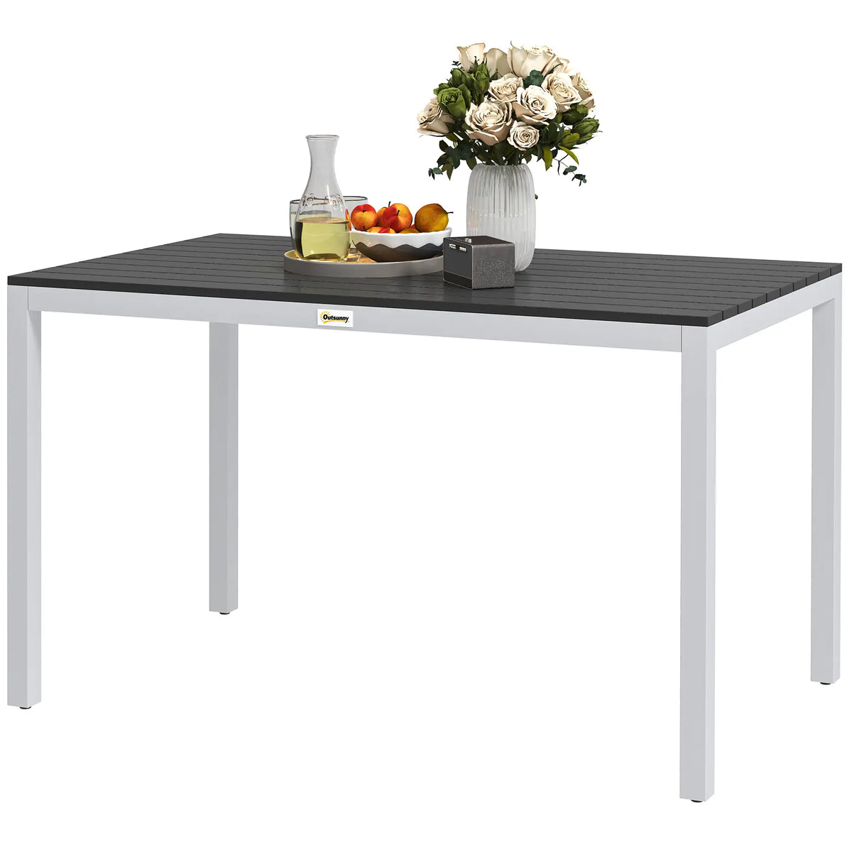 Outdoor Dining Table, 4-6 Seater, Slatted Top, Rust-Resistant Aluminium Frame, Black Patio Dinning Tables Black, Silver at Gallery Canada