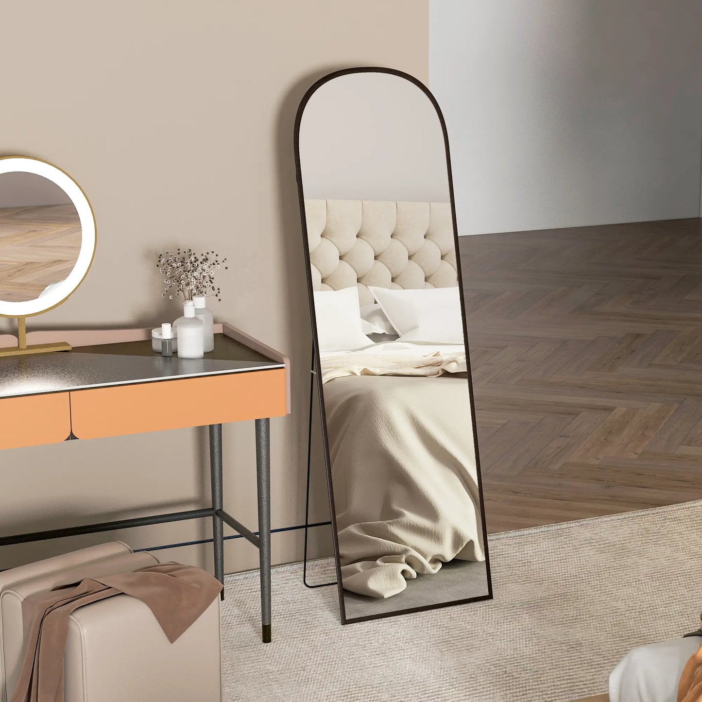 Arched Standing Mirror, 64" x 20", Full Length, Wall Mount, Black Full Length Mirrors at Gallery Canada