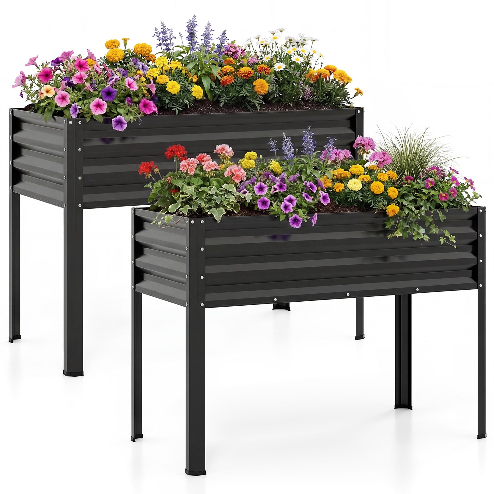 Large Raised Garden Bed Set, 2 Metal Elevated Planter Boxes, Black Raised Garden Beds Black at Gallery Canada