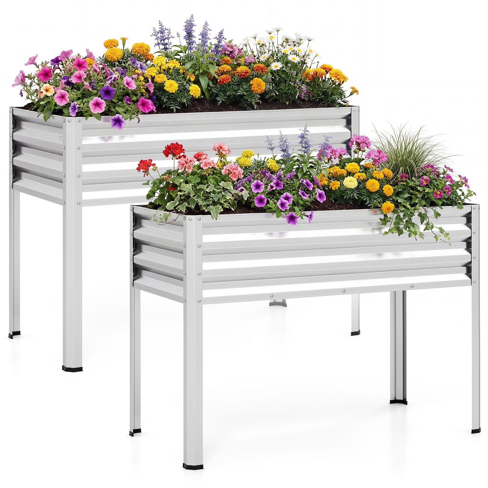 Large Elevated Metal Planter Box Set, 2 Pack, Silver Raised Garden Beds at Gallery Canada