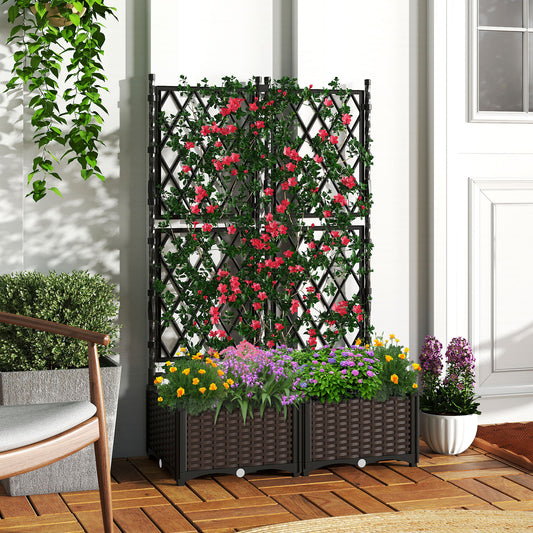 Raised Garden Bed with Lattice Trellis Drainage Self-Watering Elevated Vertical Planter Boxes, Black Raised Garden Beds Black at Gallery Canada