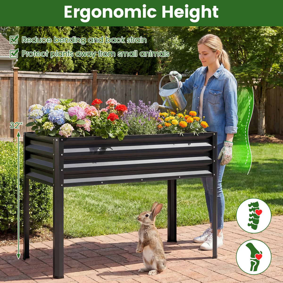Large Elevated Metal Planter Box With Legs, Black Raised Garden Beds at Gallery Canada