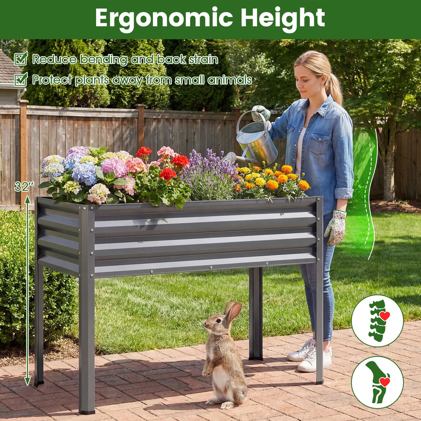 Large Elevated Planter Box With Legs, Electro-Coating Metal, Grey Raised Garden Beds at Gallery Canada