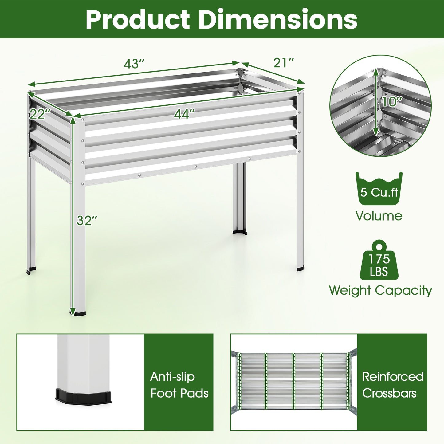Large Elevated Metal Garden Bed With Legs, Silver Raised Garden Beds at Gallery Canada