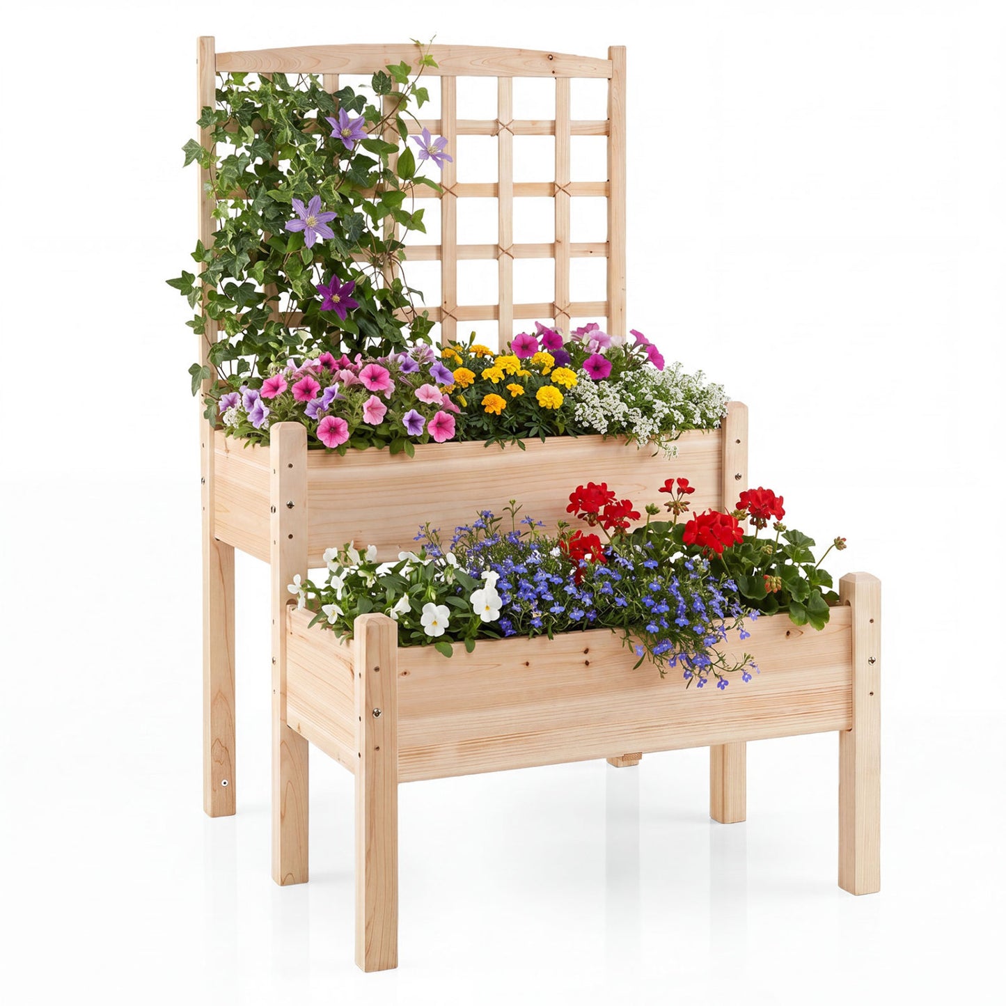 Raised Garden Bed with Trellis 2-Tier for Outdoor Climbing Plants, Natural Raised Garden Beds Natural at Gallery Canada