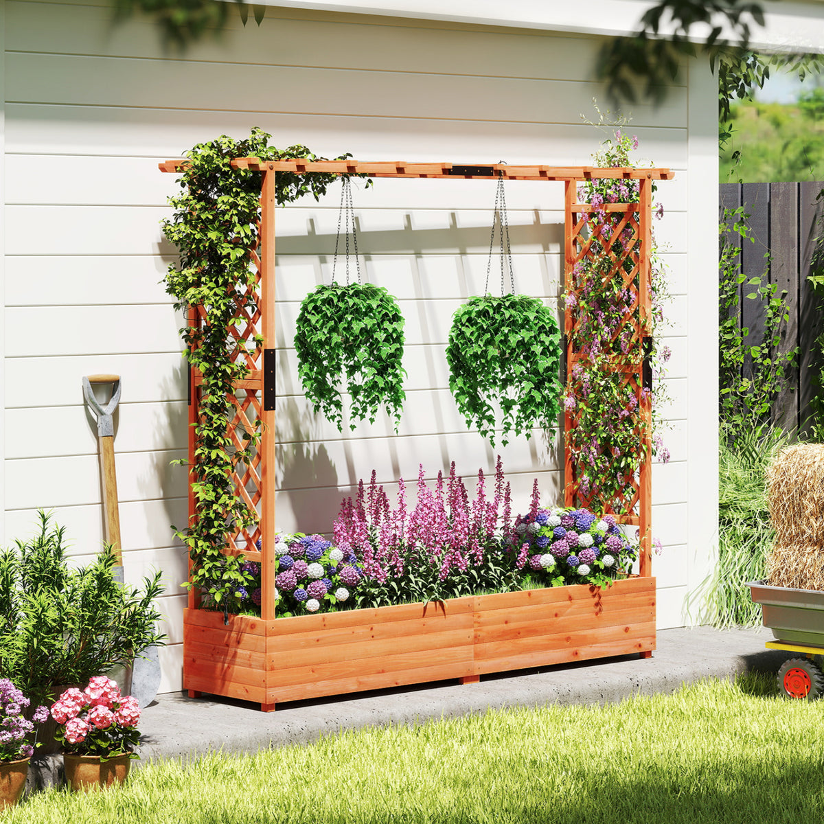 Raised Garden Bed With Arch Trellis, Hanging Roof, Orange Raised Garden Beds at Gallery Canada