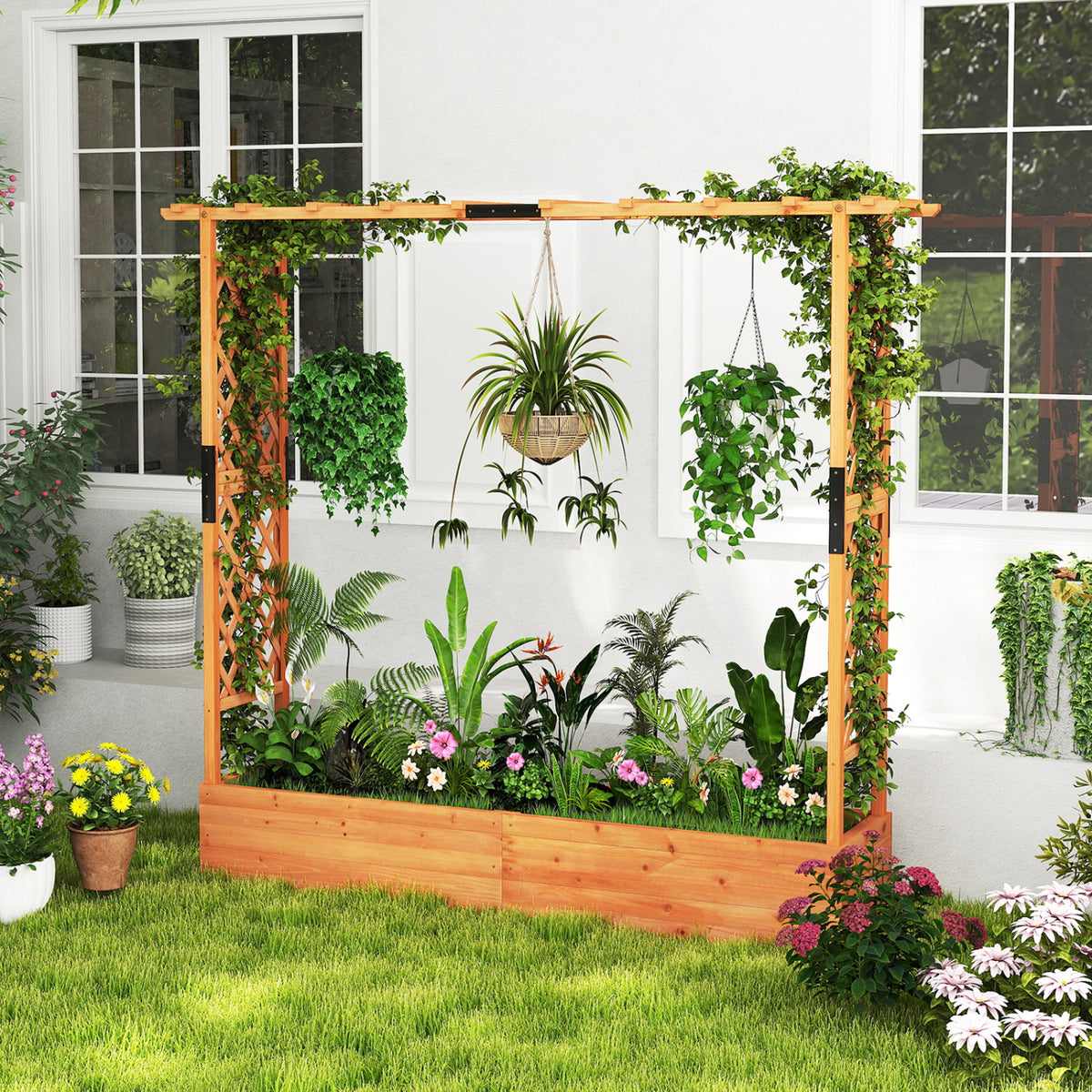 Raised Garden Bed With Arch Trellis, Hanging Roof, Orange Raised Garden Beds at Gallery Canada