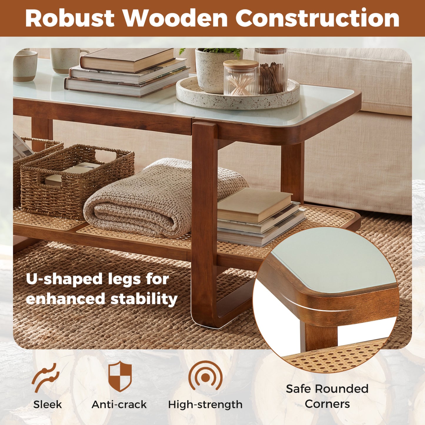 Rattan Coffee Table With Tempered Glass Top, Walnut Coffee Tables at Gallery Canada