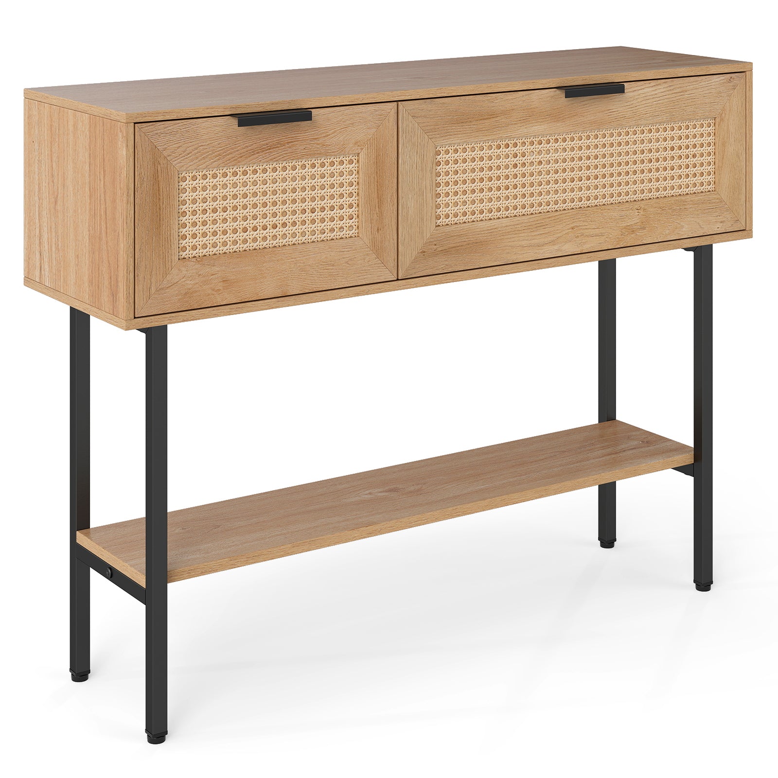 Rattan Console Table, 2 Storage Cabinets, Carbon Steel Frame, Natural Console Tables at Gallery Canada