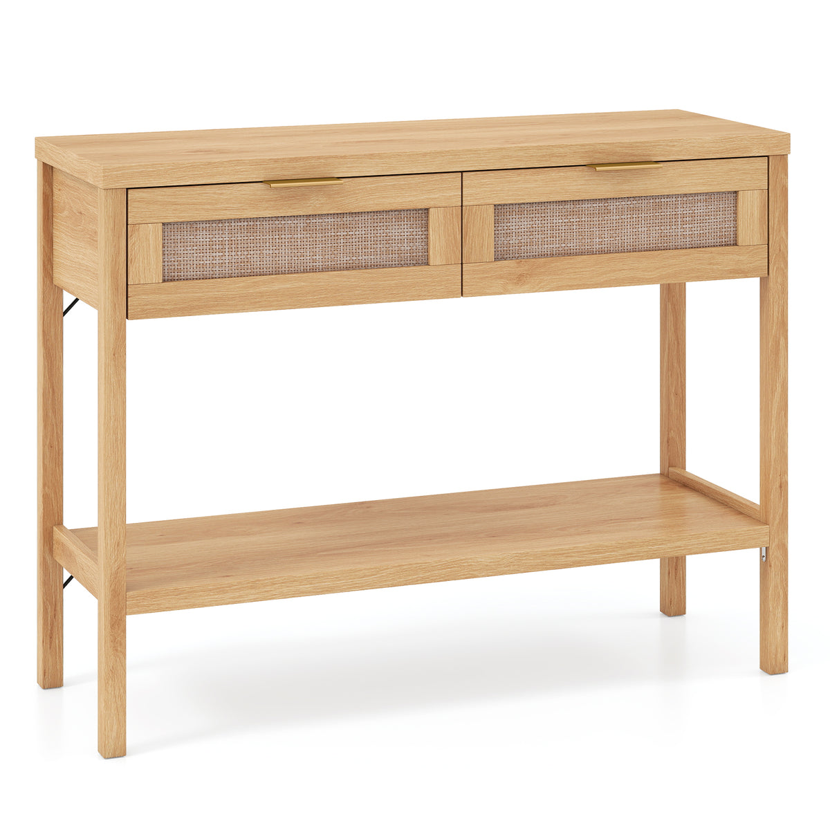 Rattan Console Table, 2 Drawers, Bottom Shelf, Natural Console Tables at Gallery Canada