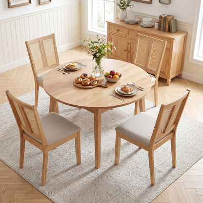 Rattan Dining Chairs Set Of 4, Curved Backrest, Padded Seat, Natural