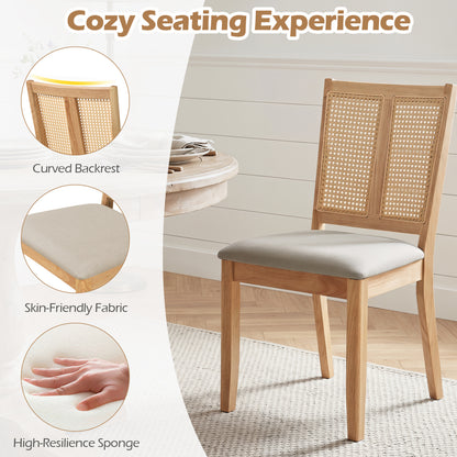 Rattan Dining Chairs Set Of 4, Curved Backrest, Padded Seat, Natural